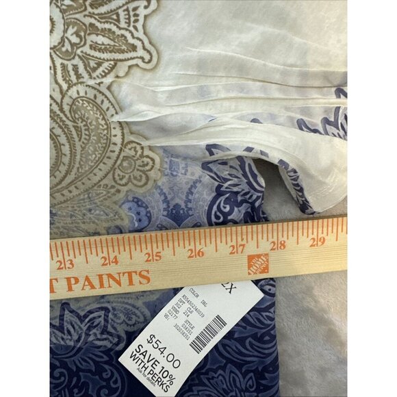 Women’s Catherines Blouse Paisley Navy Blue Tan Rhinestones Embroidered Neck 2X - Picture 6 of 12